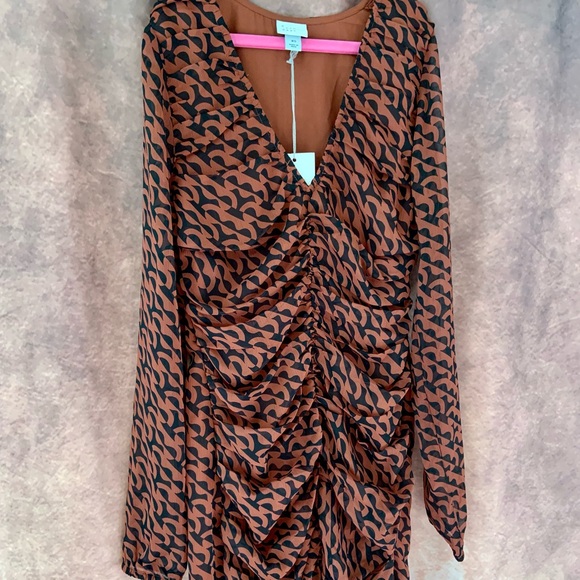 A New Day Brown Women’s BodyconGeometric Print Ruched Dress - Picture 1 of 10